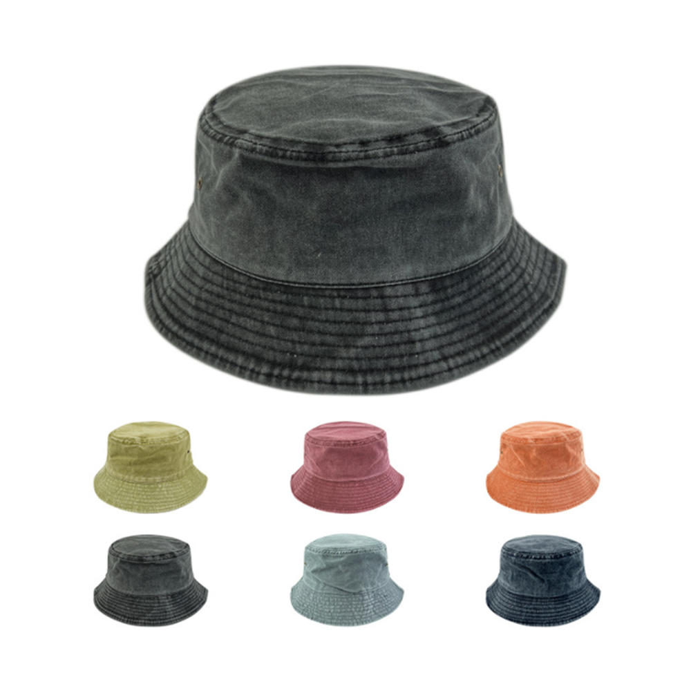 水洗纯棉渔夫帽可折叠夏季户外帽旅行沙滩遮阳帽男女素色